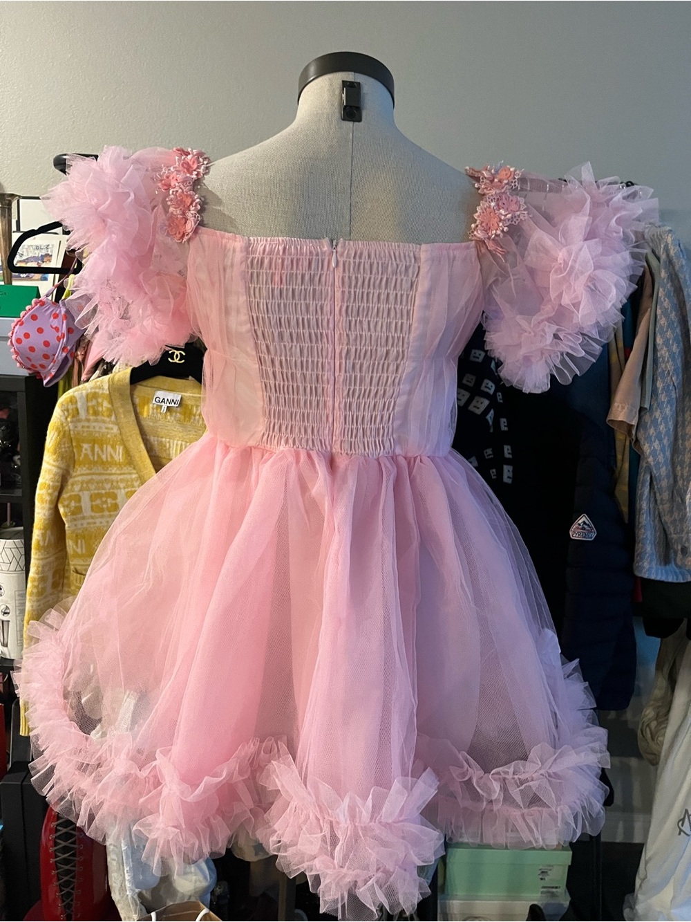 SUGAR THRILLZ 🎀Pink Tulle 🎀Floral Puff Sleeve Party Dress size M 🎀NWT - Picture 5 of 10